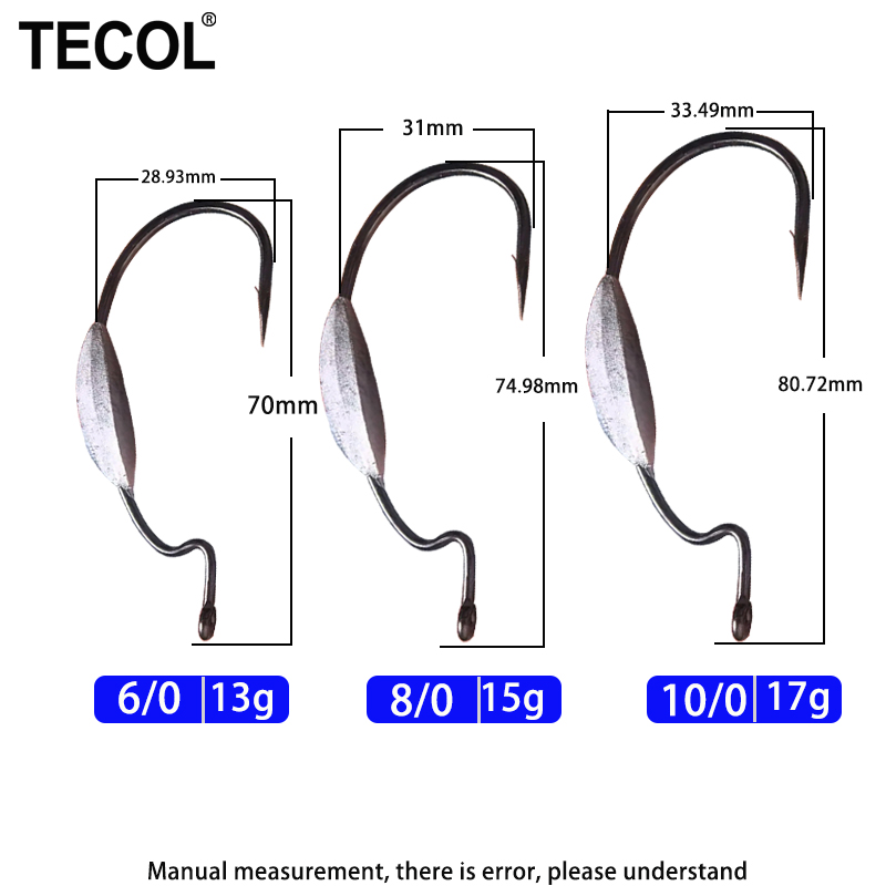 TECOL 3 Stück 6/0 8/0 10/0 Gew – Fishing Hook Offset Bewertung und Preis